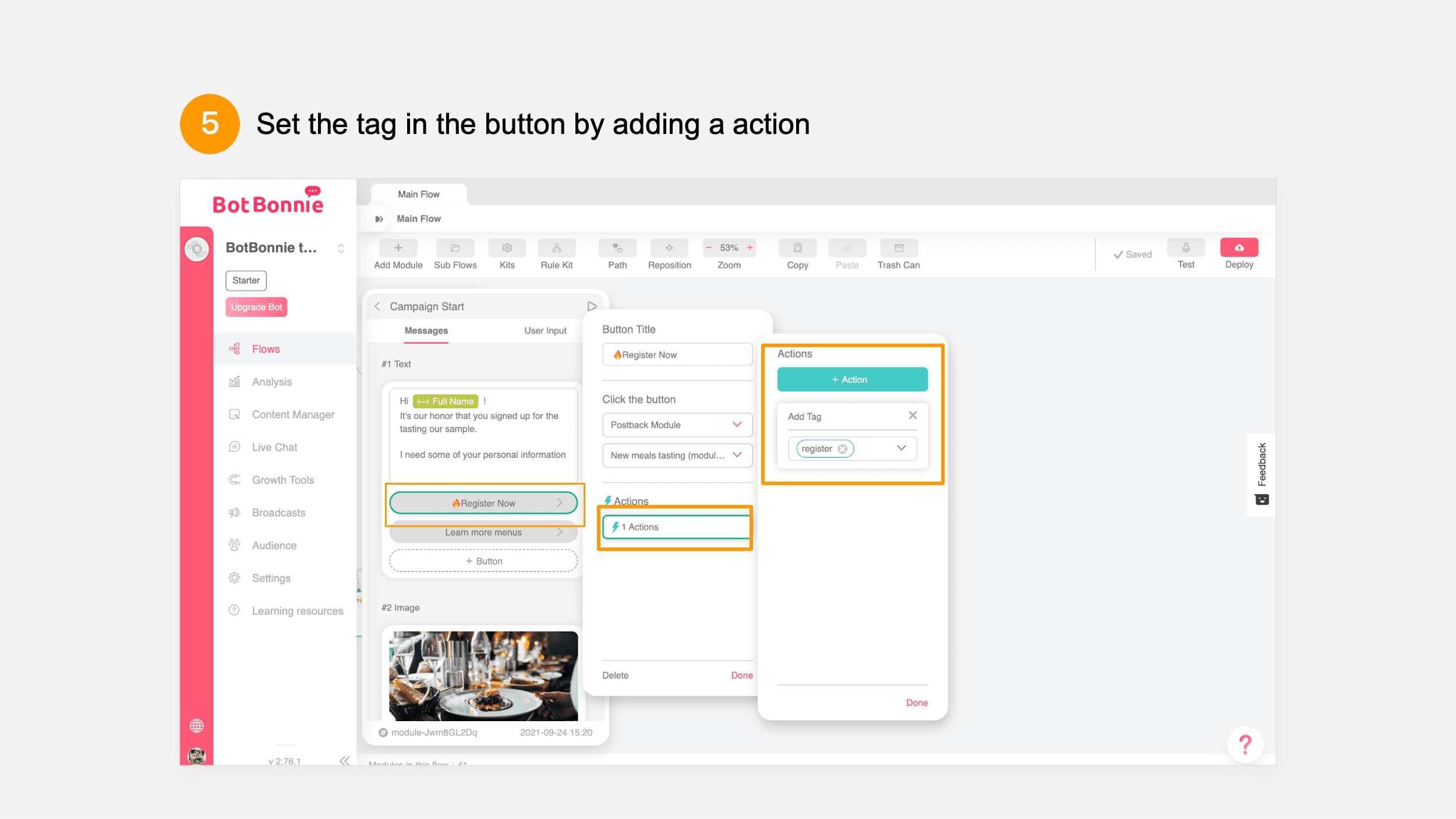set the tag by adding an action